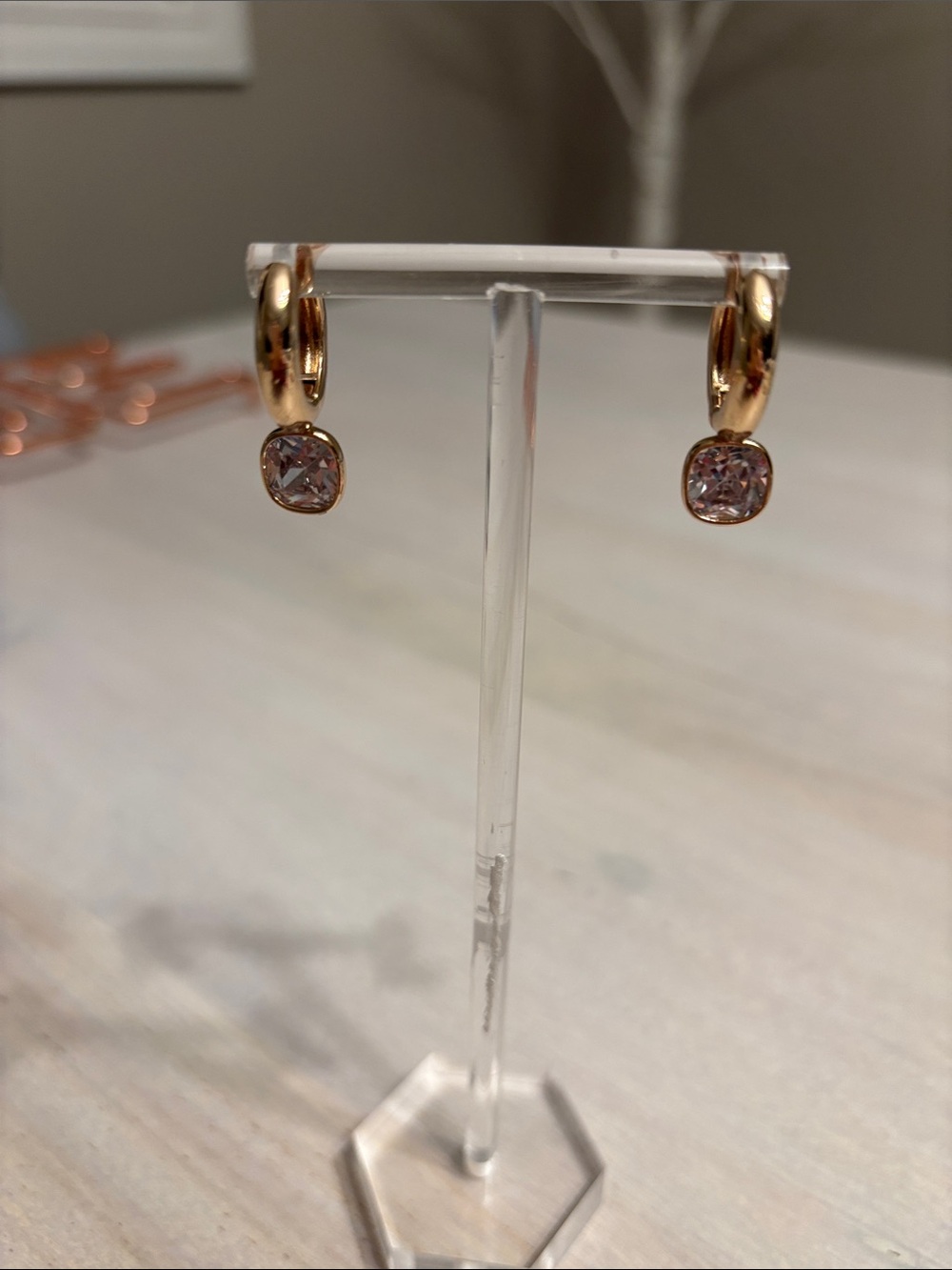 Anthropologie Gold-Tone Huggie Hoop Earrings with Crystal